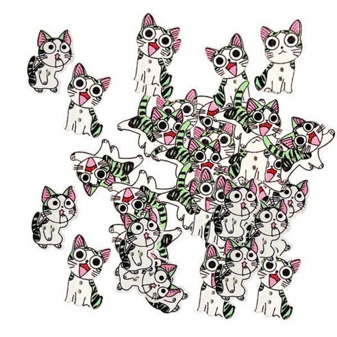 2-3pack 100 조각 모듬된 귀여운 고양이 모양 바느질에 대 한 나무 단추, 목재, 2홀 플랫 버튼