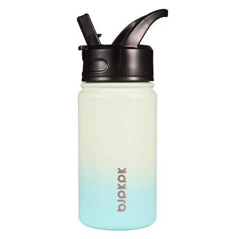 bjpkpk 스테인리스 스틸 빨대 입구 보온병, 그라데이션 민트, 1개, 450ml