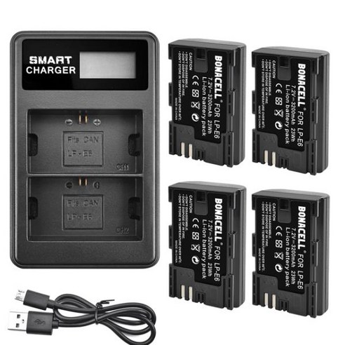 배터리 LP-E6 LPE6 E6N LED 듀얼 충전기 캐논 EOS 5DS R 5D Mark II III 6D 7D 70D 80D 카메라 케이스 3200mAh(659300), CHINA_4battery Dual, 03 4battery Dual, 1개