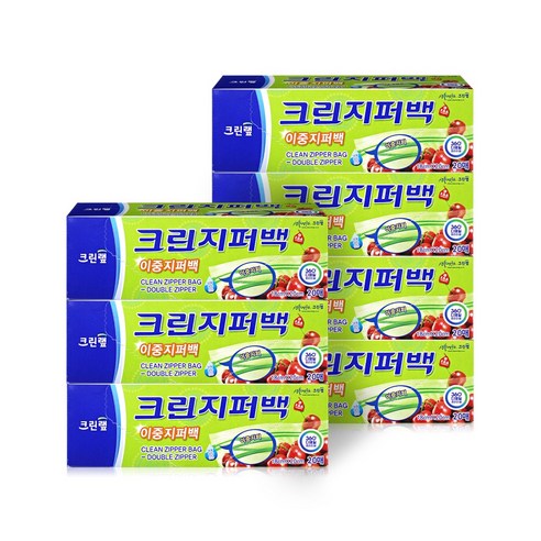 크린랲 크린 이중지퍼백, 3개, 20개입, 대(L)