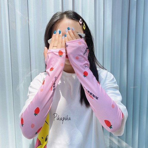 ZZJJC 프린트 캐릭터 쿨토시 선블라우스 여 아웃도어 드라이빙 아암 쿨토시, 업그레이드 아이스(일문초)베리)