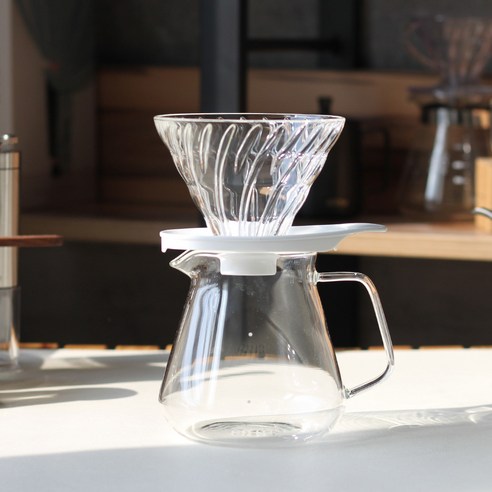 하리오 V60 글라스 핸드드립세트 VDGR, 드리퍼,서버, 600ml, 1개 하리오커피서버