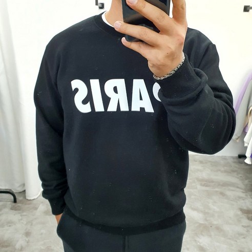 제이 남여공용 파리 프린팅 기모 맨투맨