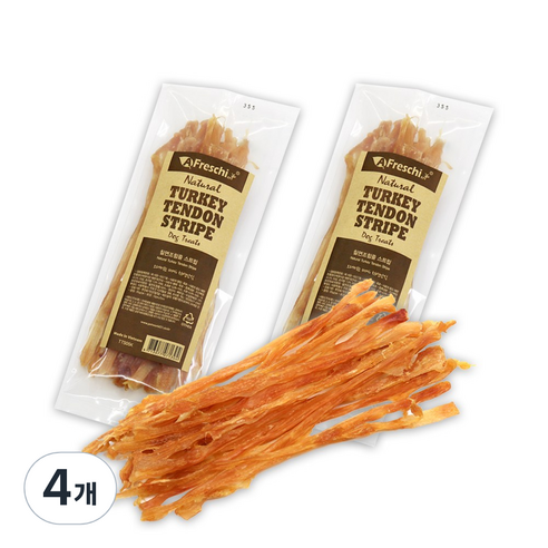 프레스키 터키텐던 스트립 강아지 간식, 칠면조 힘줄, 75g, 4개