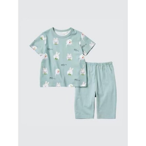 유니클로 키즈 아동 여름 내의 그림책 컬렉션 드라이 파자마 안경토끼 그린 472716