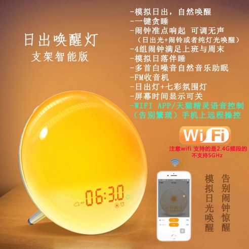 인공태양 알람시계 탁상시계뉴라이프 밝아지는 무드등 6가지 옵션, E. 화이트 와이파이 앱 스탠드 에디션