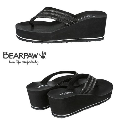 베어파우 BEARPAW 여성 CASEY 웨지 쪼리 블랙 K2케이투149001OB1004242 베어파우슬리퍼 Best Top5