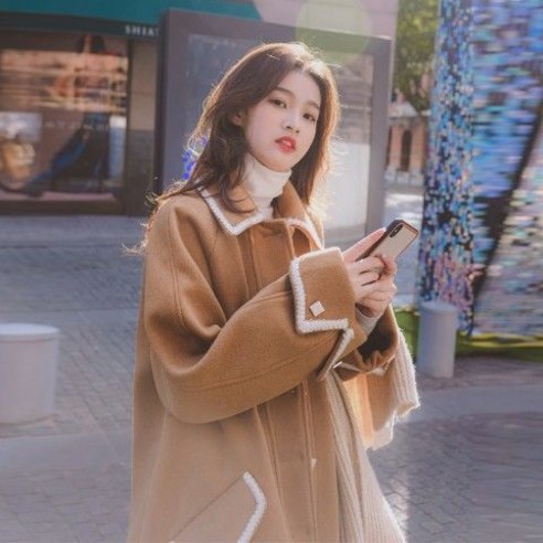 Mao학생 코트 여성의 중간 길이 겨울 새로운 한국어 스타일 느슨한 슬리밍 두꺼운 모직 코트