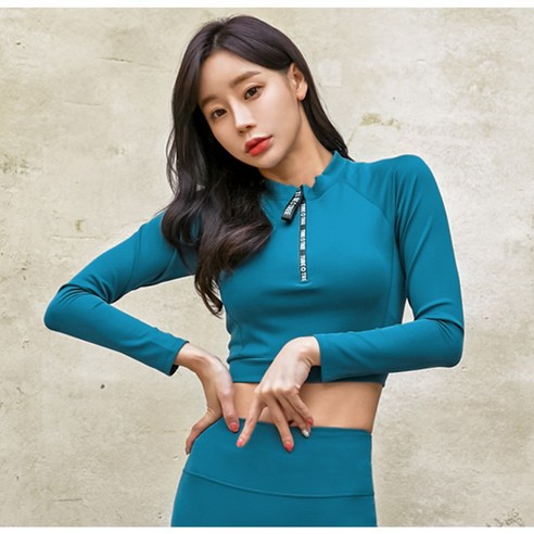 에이치머스 여성용 케이드 크롭탑 래쉬가드 상의, 블루