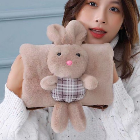 온수봉지 충전식 방지 온수봉지 난방 벨벳 지퍼 전기난방 핸드백 이미 물을 주입하여 바구니 취향 지퍼 물봉지(무 커버) + 방지 클립 충전, 베개형 토끼 카키+폭발 방지 클립