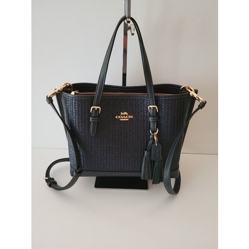 코치 CH210 밀짚 가죽 몰리 토트 25 핸드백 백 미드 네이비 크로스백