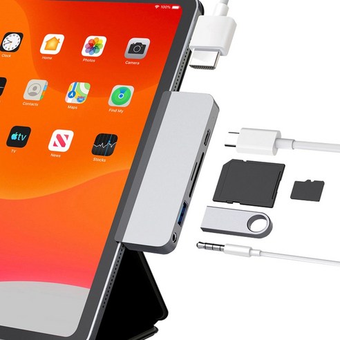 하이퍼드라이브 HD319B 6in1 USB-C 허브 아이패드 호환 HDMI 60W PD충전 이어폰잭, 실버, 1개