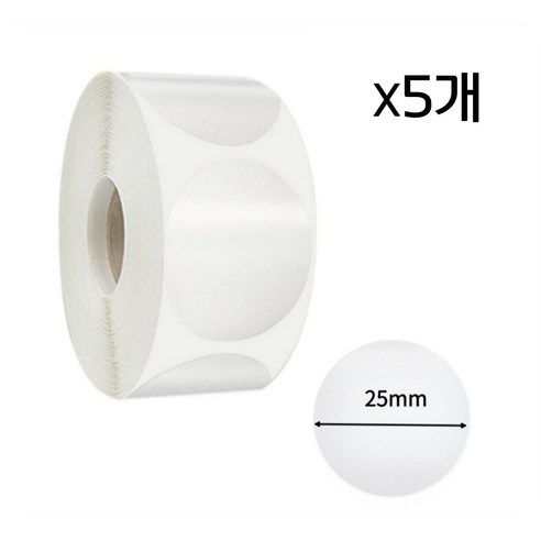 빅쓰리몰 원형 라벨 방수 봉인 포장용 실링 롤 스티커 1000매, 5개, 투명 원형 스티커 25mm 500p