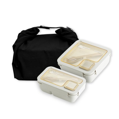온다온 샐러드 도시락통 + 나일론백 세트 용기 런치박스 직장인 패턴 보온보냉백, 850ml+1100ml+블랙, 1개