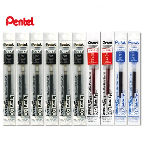 Pentel 에너겔 노크식 볼펜 0.5/0.7mm 리필 세트, 0.7mm 리필 흑색6개+청색2개+적색2개 세트