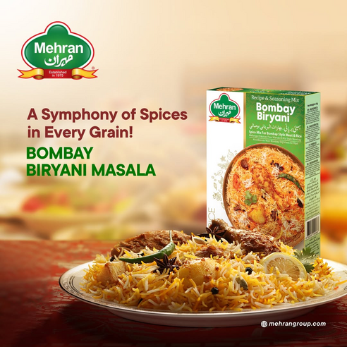 Mehran Bombay Biryani Masala Spice Mix 메란 봄베이 비리야니 마살라 - 봄베이 스타일 비리야니를 위한 정통 향신료 믹스, 6개, 100g