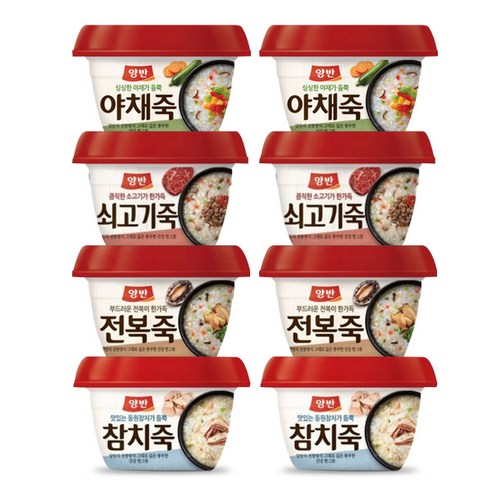동원 양반 용기죽 285g(쇠고기죽2개 + 전복죽2개+ 야채죽2개 + 참치죽 2개), 1세트, 285g