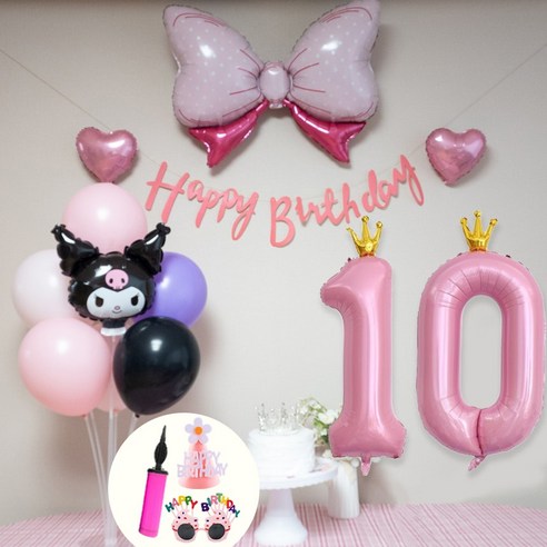 연지마켓 쿠로미 마이멜로디 키티 시나모롤 산리오 생일풍선 파티세트, 쿠로미 숫자세트 10