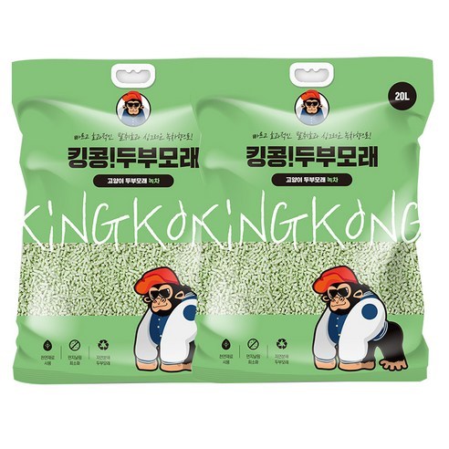 킹콩팩 응고형 고양이 두부모래 녹차향, 2개, 20L