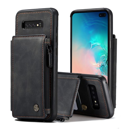 삼성 갤럭시 S10 Plus 휴대 전화 케이스에 적합 마그네틱 가죽 지퍼 플립 전화 케이스 삼성 갤럭시 S10 Plus 카드 주머니 지갑 전화 케이스에 적합
