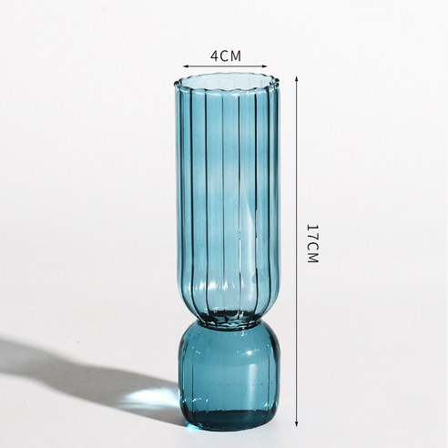 LONGNA 꽃병 화병유리 거품 예술 컬러 투명 작은 병, 세로 무늬 파란색