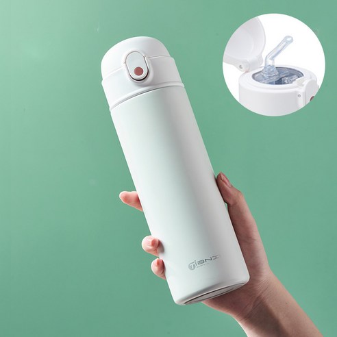 Tiz 점프 원터치 빨대 텀블러 보온보냉 316스테인레스 물병, 550ml, 화이트