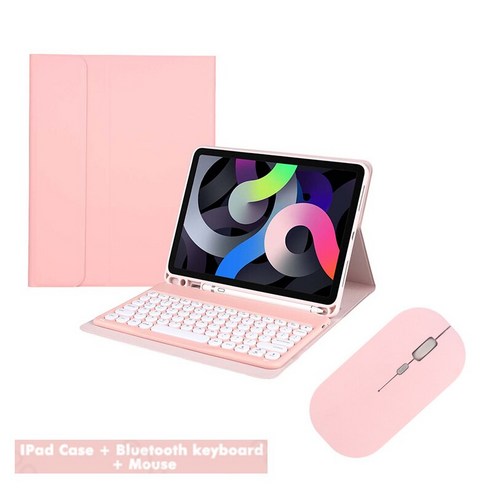 [시요] 젤리 빗 충전식 무선 키보드 태블릿 키보드 케이스 아이패드용 아이패드 에어 2 3 4 프로 11 미니 블루투스 호환, 9.7pro20182020, pink set, 9.7pro20182020