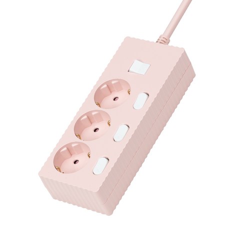 파워존 웨이브 멀티탭 개별 절전 과부하차단 3구 멀티콘센트 전기코드 50cm 1.5m 3m 5m 7m, 개별 3구 파스텔핑크, 1개