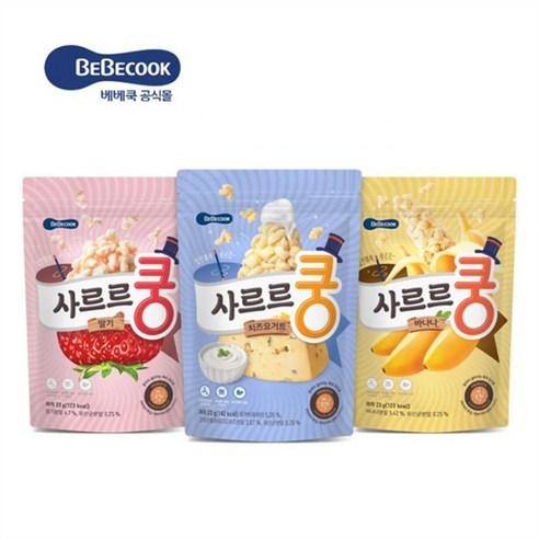 베베쿡 사르르쿵 3종 치즈요거트 바나나 딸기 1봉 23g, 사르르쿵 딸기/1봉