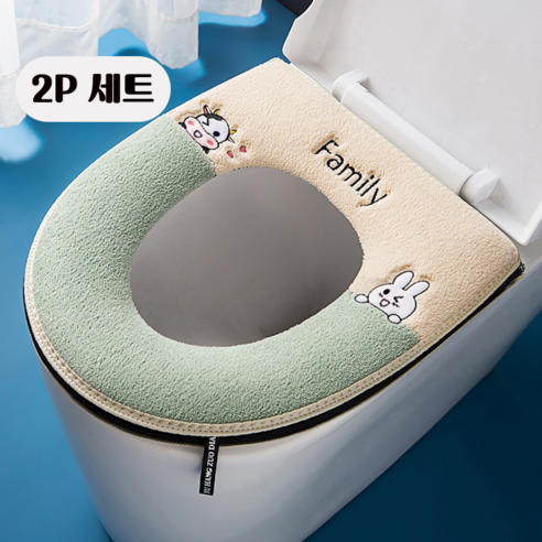 1+1티지피 극세사 변기 시트 커버 보온 손잡이 변기쿠션 시트, 2개, 민트