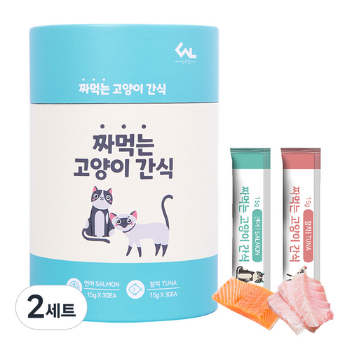마마쇼 짜먹는 고양이 간식 파우치, 연어 30p + 참치 30p, 15g, 2세트