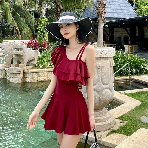 KORELAN 연체 온천 수영복 여하 패션 선녀범 배 가리기 살코기 향기 보수 수영복, 빨강, {"사이즈":"M"}