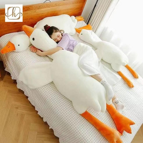 Haengbuk 오리 대형인형 안고자는 베개 모찌 인형 롱쿠션 동물 바디필로우, 화이트