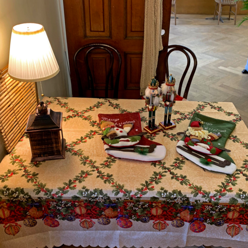 해피 크리스마스 식탁보 테이블보 홈파티 소품 4인식탁용, 클래식 아이보리, 1개