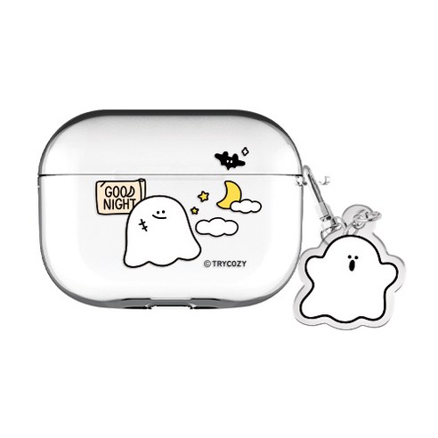 유령 굿나잇 에어팟프로 에어팟프로2 클리어 케이스+키링 세트, 화이트소울, AirPods Pro
