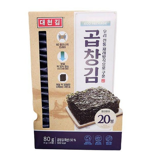 대천김 대천김 에코 패키지 곱창김 80g x 1개, 단품