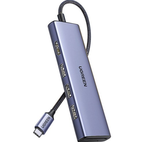 유그린 C타입 투 USB3.0 6 인 1 멀티 허브 리더기, 그레이, 20956