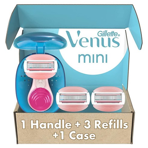 Gillette Venus 미니 컴포트글라이드 여성용 화이트 티 면도기 핸들 1개 + 리필 3개 케이스 포함, Mini Handle + 4 Refills 바디면도기 Gillette Venus 미니 컴포트글라이드 여성용 화이트 티 면도기 핸들 1개 + 리필 3개 케이스 포함, Mini Handle + 4 Refills 바디면도기