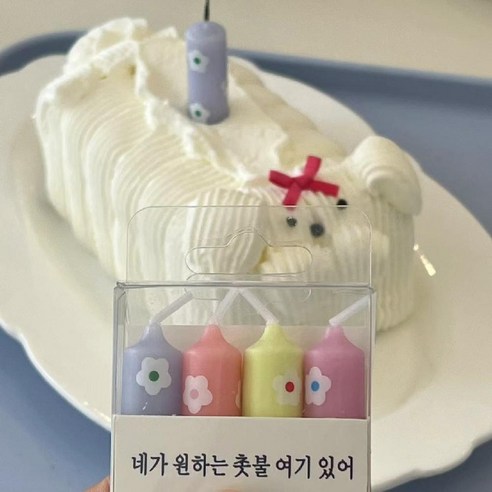 케이크초 생일초 빈티지 미니짧은촛불 컬러마카롱 HBD 장식 기념일초 케이파티 4개입, A.꽃무늬미니촛불-4개입-50팩