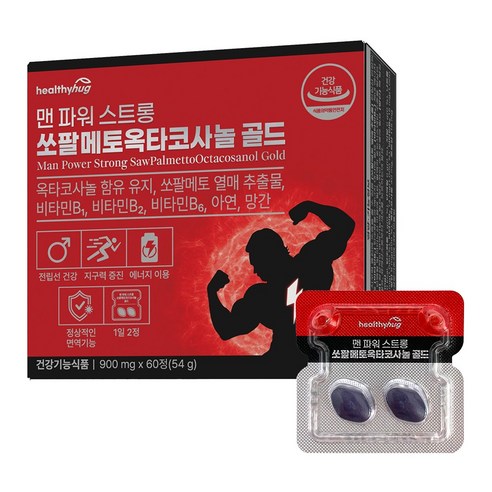 헬씨허그 맨파워 스트롱 쏘팔메토 옥타코사놀 골드 전립선 지구력 로르산, 60정, 4개