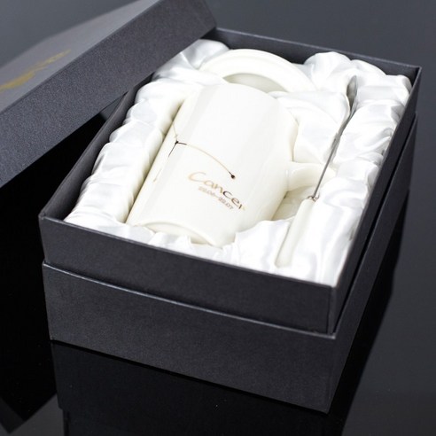 GU 세라믹 커피 머그잔 별자리 선물 상자 뚜껑 남성과 여성 커플 마시는 컵 고급 느낌 가정용 차 컵, 암 플래티넘 (선물 상자)
