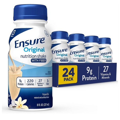 Ensure Original Nutrition Shake 엔슈어 오리지널 뉴트리션 식이섬유 쉐이크 바닐라맛 8fl.oz(237ml) 24팩, 24개