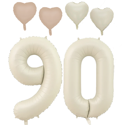 파파 파티 크림 하트 대형 숫자 기념일 생일 풍선 세트, 1세트, 크림 90 + 하트4p