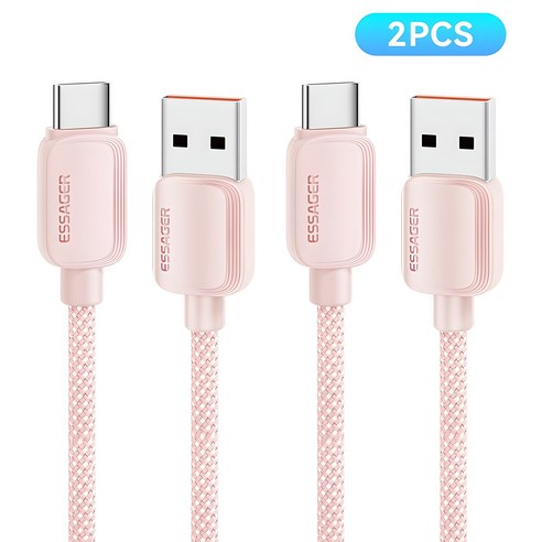Essager C타입 7A 100W 고속 충전 케이블 2개입, 2개, 핑크, 1m