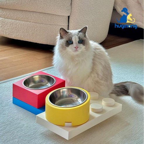 허그몽 고양이 강아지 높이 각도 조절 식기 식탁 밥그릇, 블럭테이블 차콜