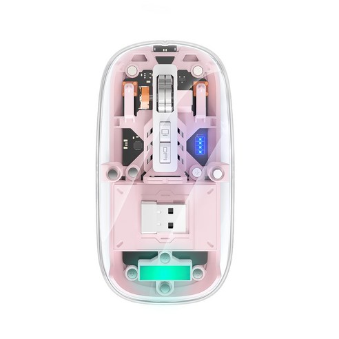 HOCO M7 무선 블루투스 투명 마우스 게이밍 무소음 휴대용 투명 블루투스 2.4G 충전식, Youth pink