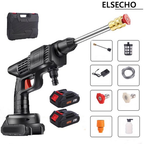 ELSECHO 고압세차기 충전 고압 무선 휴대용 세차기 세트, 1개