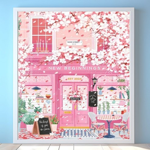 슈슈보석십자수 즐거운 취미 중형 40X50 패브릭형, 핑크 카페, 1개