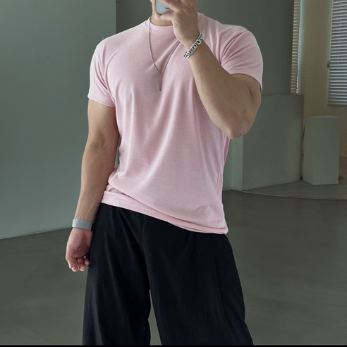 빠델 남성용 데일리 머슬핏 헬스 운동 무지 반팔티셔츠