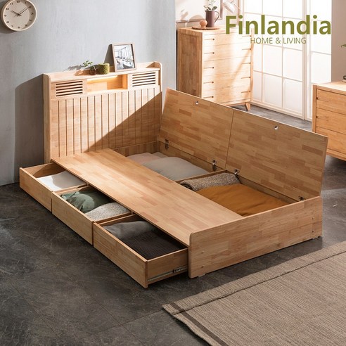 편안하고 실용적인 핀란디아 네이처 R100 수납 LED 침대: 완벽한 수면 경험